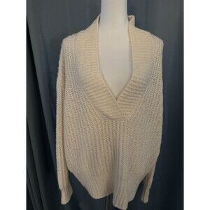 Anthropologie Pilcro Size L Cotton Wool Blend V Neck Ivory Sweater Top